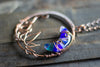 Purple and Blue Moon Pendant with Copper Wire Wrapping
