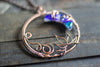 Purple and Blue Moon Pendant with Copper Wire Wrapping
