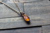 Amber Fused Glass Teardrop Pendant with Copper Wire Wrapping