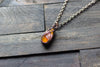 Amber Fused Glass Teardrop Pendant with Copper Wire Wrapping