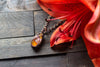 Amber Fused Glass Teardrop Pendant with Copper Wire Wrapping
