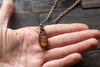 Amber Fused Glass Teardrop Pendant with Copper Wire Wrapping
