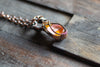 Amber Fused Glass Teardrop Pendant with Copper Wire Wrapping