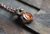 Amber Fused Glass Teardrop Pendant with Copper Wire Wrapping
