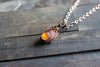 Amber Fused Glass Teardrop Pendant with Copper Wire Wrapping