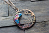 Blue and Pink Moon Pendant with Copper Wire Wrapping