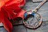 Blue and Pink Moon Pendant with Copper Wire Wrapping