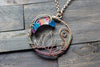 Blue and Pink Moon Pendant with Copper Wire Wrapping