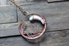 Blue and Pink Moon Pendant with Copper Wire Wrapping