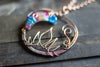 Blue and Pink Moon Pendant with Copper Wire Wrapping