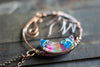 Blue and Pink Moon Pendant with Copper Wire Wrapping