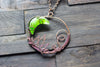 Bright Green Moon Pendant with Copper Wire Wrapping