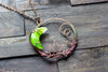 Bright Green Moon Pendant with Copper Wire Wrapping