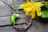 Bright Green Moon Pendant with Copper Wire Wrapping