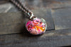 Shades of Pink Fused Glass and Copper Wire Pendant