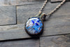 Flower In Bloom Blue and White Fused Glass and Copper Wire Pendant
