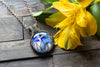 Flower In Bloom Blue and White Fused Glass and Copper Wire Pendant