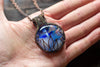 Flower In Bloom Blue and White Fused Glass and Copper Wire Pendant