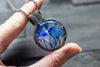 Flower In Bloom Blue and White Fused Glass and Copper Wire Pendant