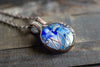 Flower In Bloom Blue and White Fused Glass and Copper Wire Pendant