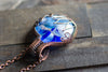 Flower In Bloom Blue and White Fused Glass and Copper Wire Pendant