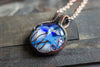 Flower In Bloom Blue and White Fused Glass and Copper Wire Pendant