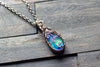 Blue and Green Fused Glass and Copper Wire Pendant