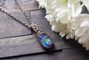 Blue and Green Fused Glass and Copper Wire Pendant