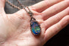 Blue and Green Fused Glass and Copper Wire Pendant