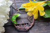 Bright Green Moon Pendant with Copper Wire Wrapping