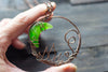 Bright Green Moon Pendant with Copper Wire Wrapping
