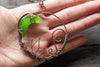 Bright Green Moon Pendant with Copper Wire Wrapping