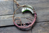 Bright Green Moon Pendant with Copper Wire Wrapping