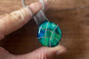 Crisscross Sterling Silver Pendant with Blue and Green Fused Glass