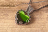 Shades of Green Fused Glass Heart Pendant with Copper Wire Wrapping