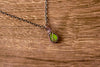 Light Green Fused Glass Teardrop Pendant with Copper Wire Wrapping
