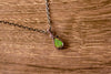 Light Green Fused Glass Teardrop Pendant with Copper Wire Wrapping