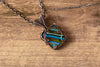 Striped Blue and Green Fused Glass Pendant with Copper Wire Wrapping