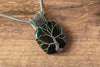 Sterling Silver Tree of Life Pendant with Glittery Dichroic Green Fused Glass