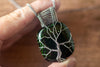 Sterling Silver Tree of Life Pendant with Glittery Dichroic Green Fused Glass
