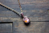 Pink and Orange Fused Glass Mini Pendant with Copper Wire Wrapping