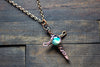 Woven Copper Cross with Light Blue Fused Glass Accent