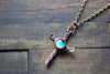 Woven Copper Cross with Light Blue Fused Glass Accent