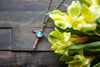 Woven Copper Cross with Light Blue Fused Glass Accent