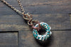 Copper Wire Pendant with Aqua, White, and Grey Fused Glass Ring
