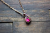 Deep Pink Fused Glass Mini Pendant with Copper Wire Wrapping