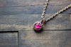 Deep Pink Fused Glass Mini Pendant with Copper Wire Wrapping