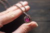 Deep Pink Fused Glass Mini Pendant with Copper Wire Wrapping