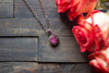 Deep Pink Fused Glass Mini Pendant with Copper Wire Wrapping