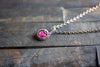 Deep Pink Fused Glass Mini Pendant with Copper Wire Wrapping